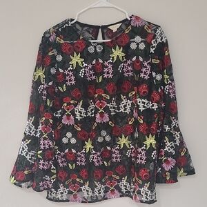 Anthropolgie Sheer Embroidered Blouse Size L